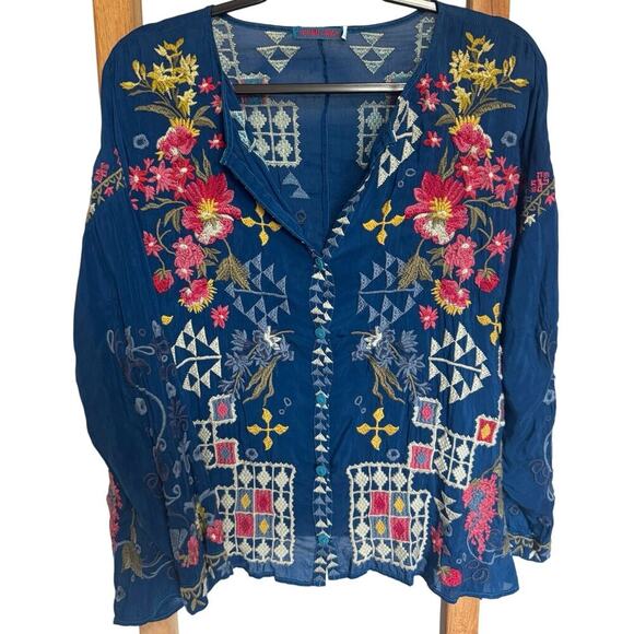 Johnny Was Navy Floral Embroidered Top - Picture 5 of 15